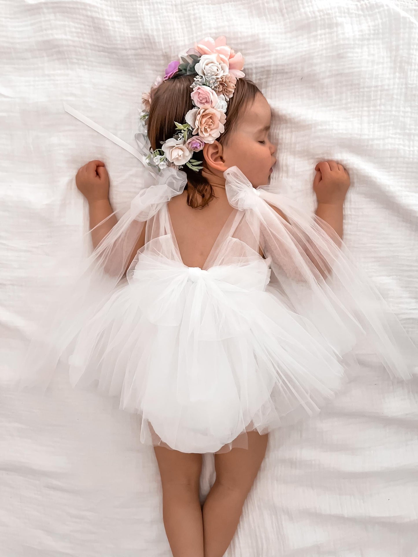 White English Rose Baby Girl Tulle Romper