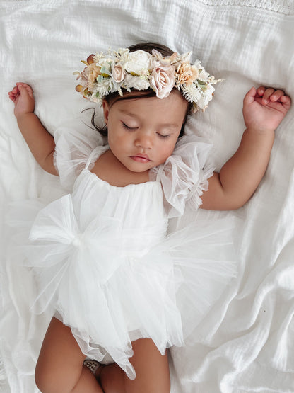 White Flower Fairy Baby Girl Tulle Romper