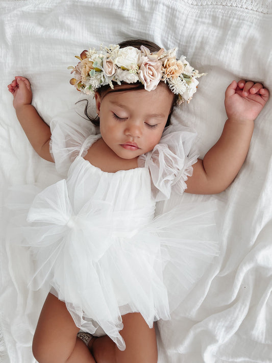 White Flower Fairy Baby Girl Tulle Romper