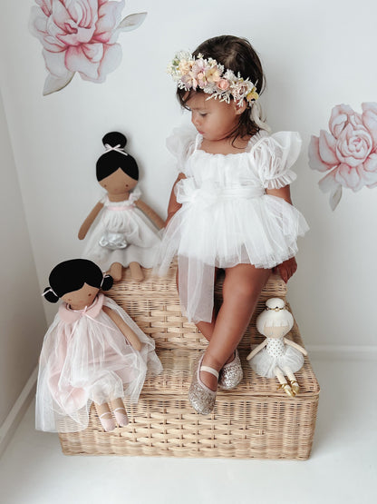 White Flower Fairy Baby Girl Tulle Romper
