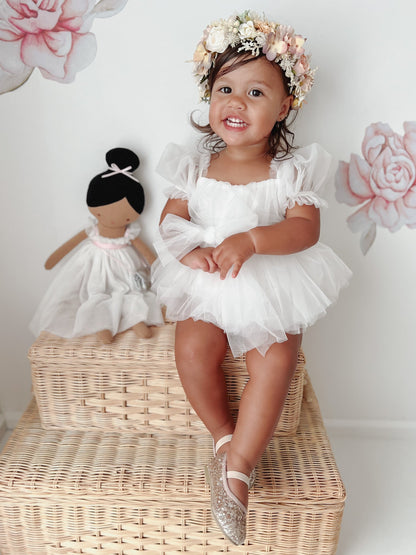 White Flower Fairy Baby Girl Tulle Romper