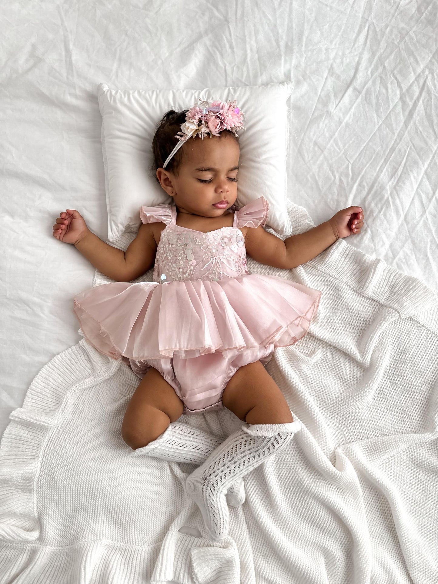 Mermaid Sequin Pink Organza Baby Girl Party Romper