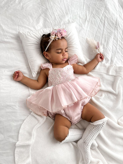 Mermaid Sequin Pink Organza Baby Girl Party Romper