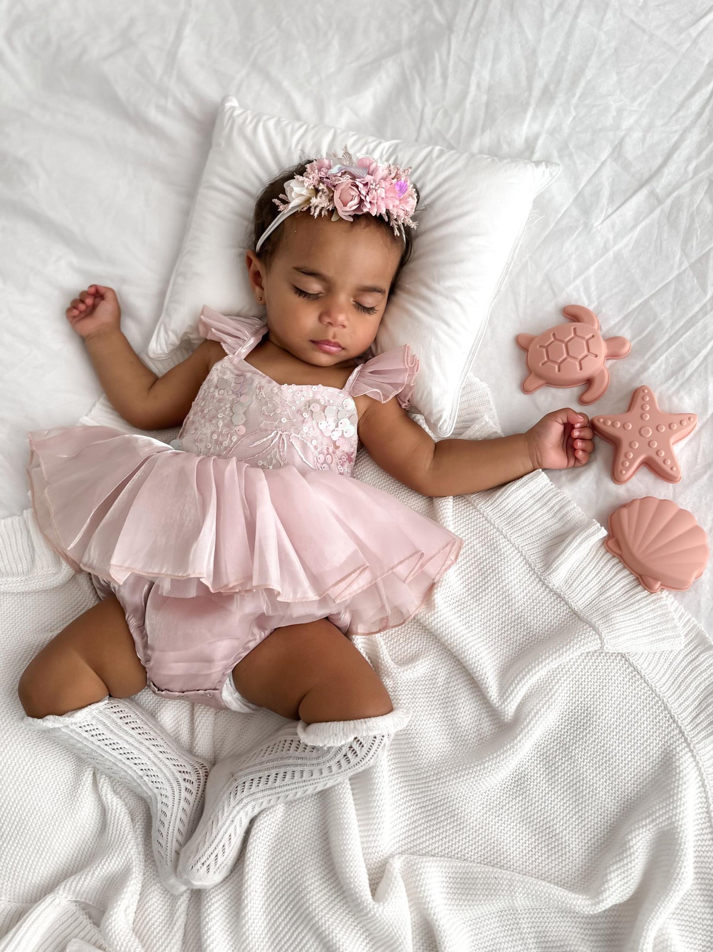 Mermaid Sequin Pink Organza Baby Girl Party Romper