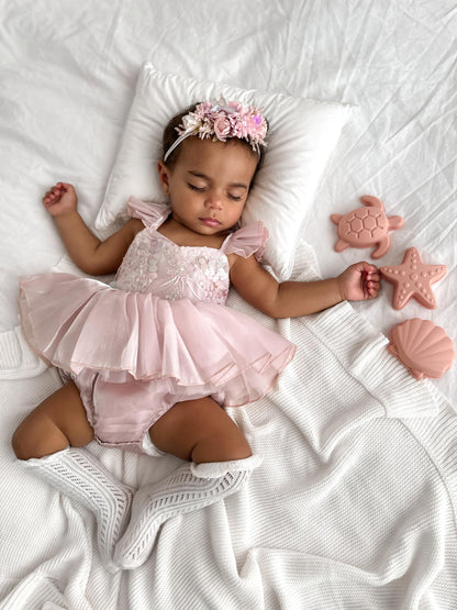 Mermaid Sequin Pink Organza Baby Girl Party Romper