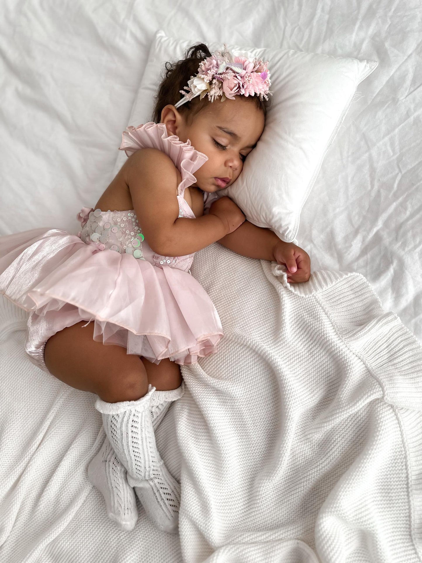 Mermaid Sequin Pink Organza Baby Girl Party Romper