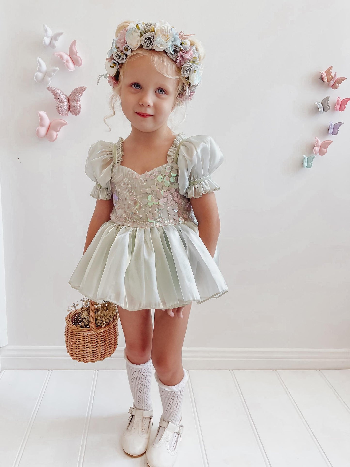 Mermaid Sequin Green Organza Baby Girl Party Romper
