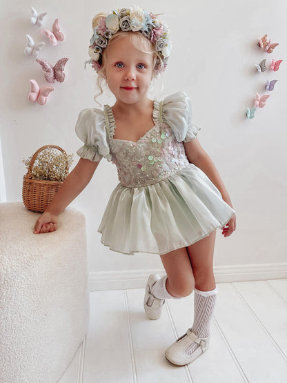 Mermaid Sequin Green Organza Baby Girl Party Romper