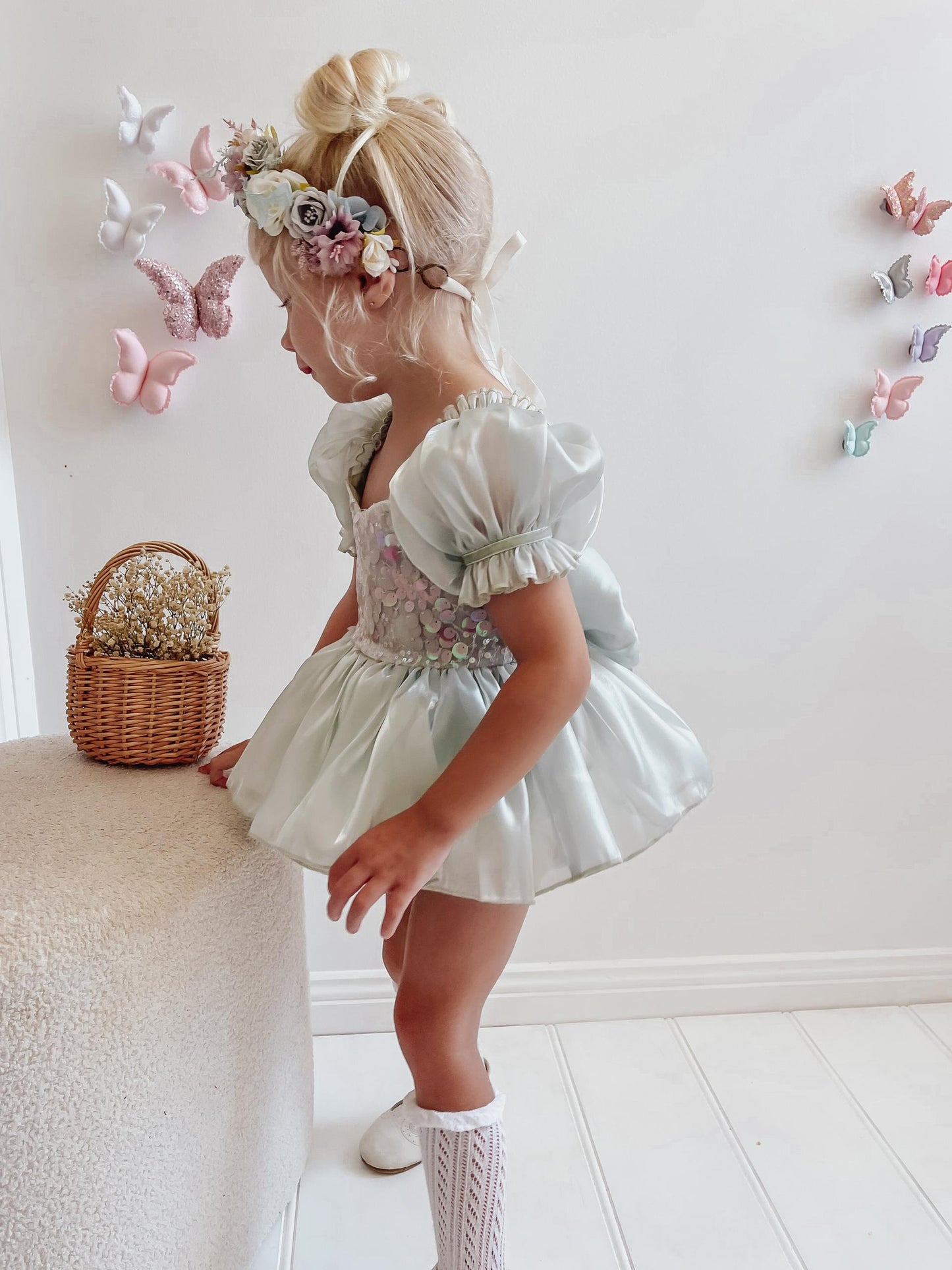 Mermaid Sequin Green Organza Baby Girl Party Romper