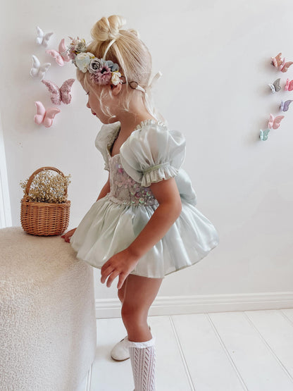 Mermaid Sequin Green Organza Baby Girl Party Romper