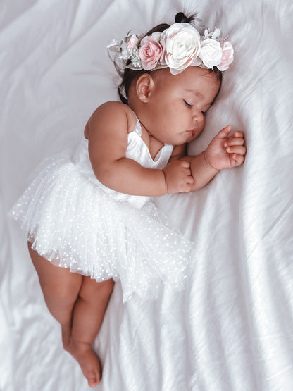 White Wildflower Baby Girl Tulle Party Romper