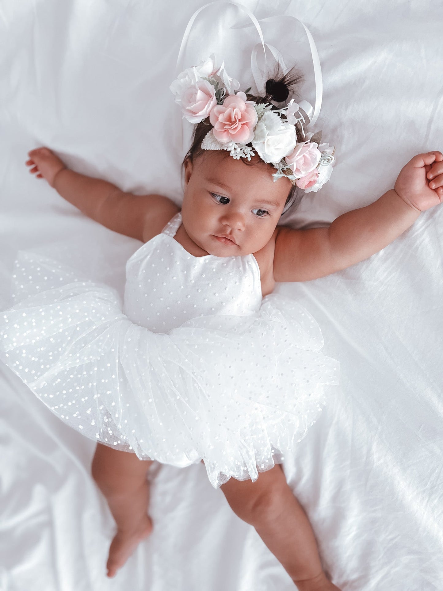 White Wildflower Baby Girl Tulle Party Romper