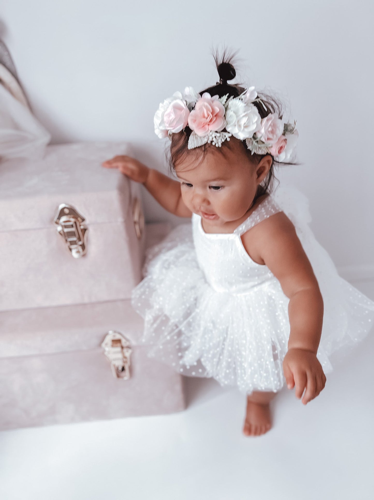White Wildflower Baby Girl Tulle Party Romper
