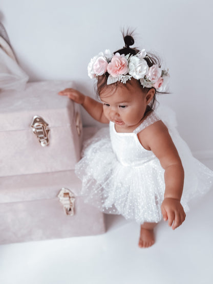 White Wildflower Baby Girl Tulle Party Romper