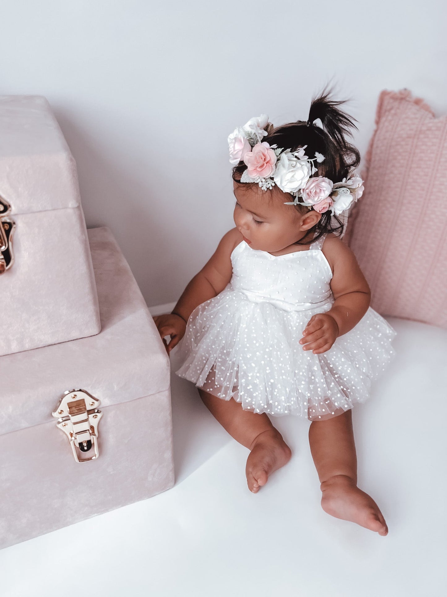 White Wildflower Baby Girl Tulle Party Romper