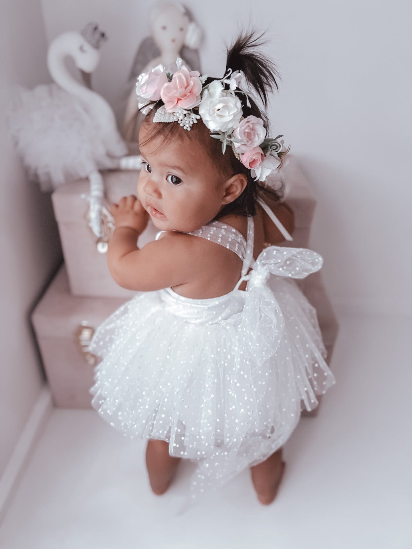 White Wildflower Baby Girl Tulle Party Romper
