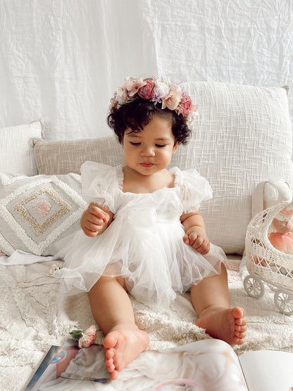 White Flower Fairy Baby Girl Tulle Romper