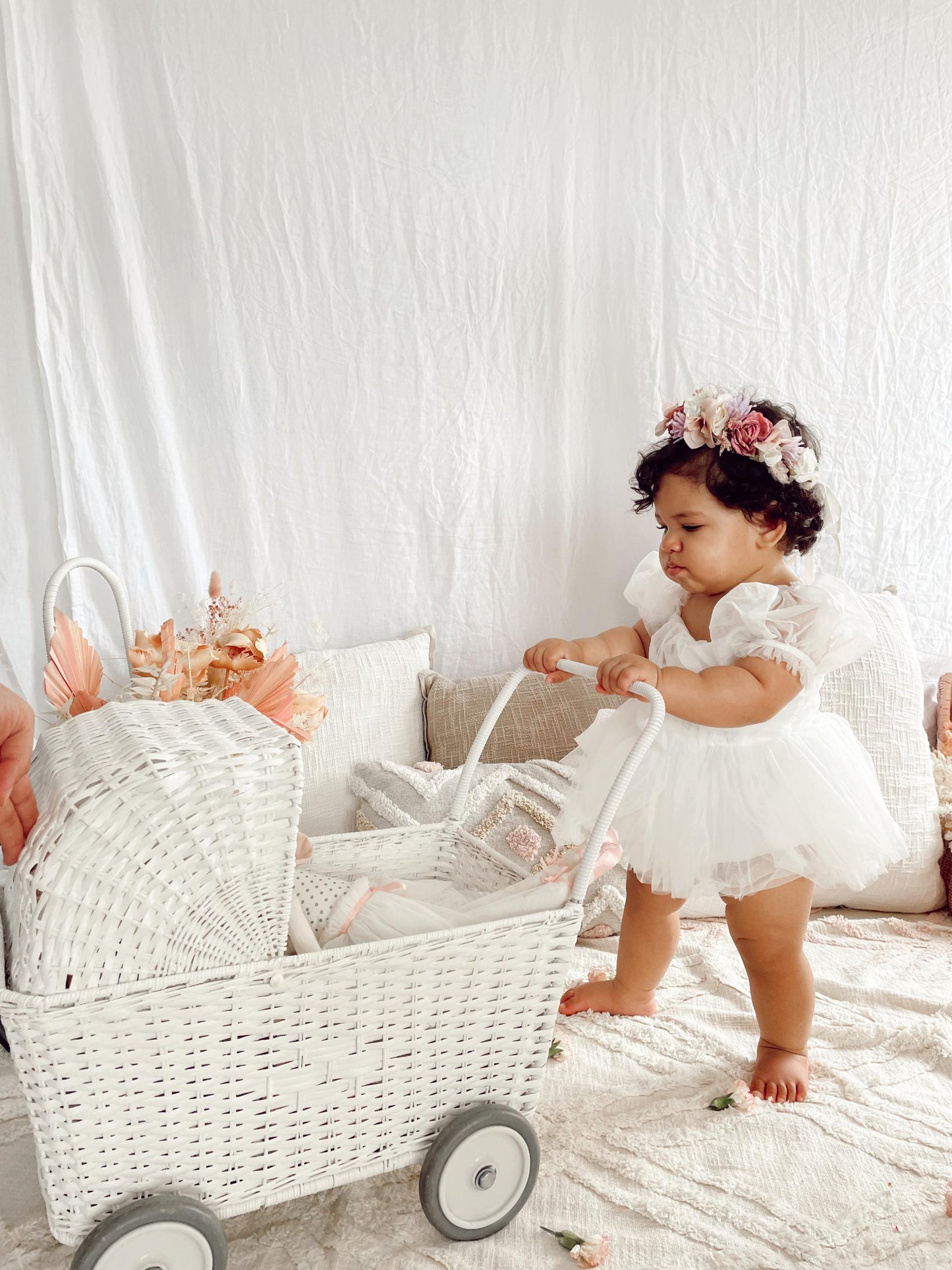 White Flower Fairy Baby Girl Tulle Romper