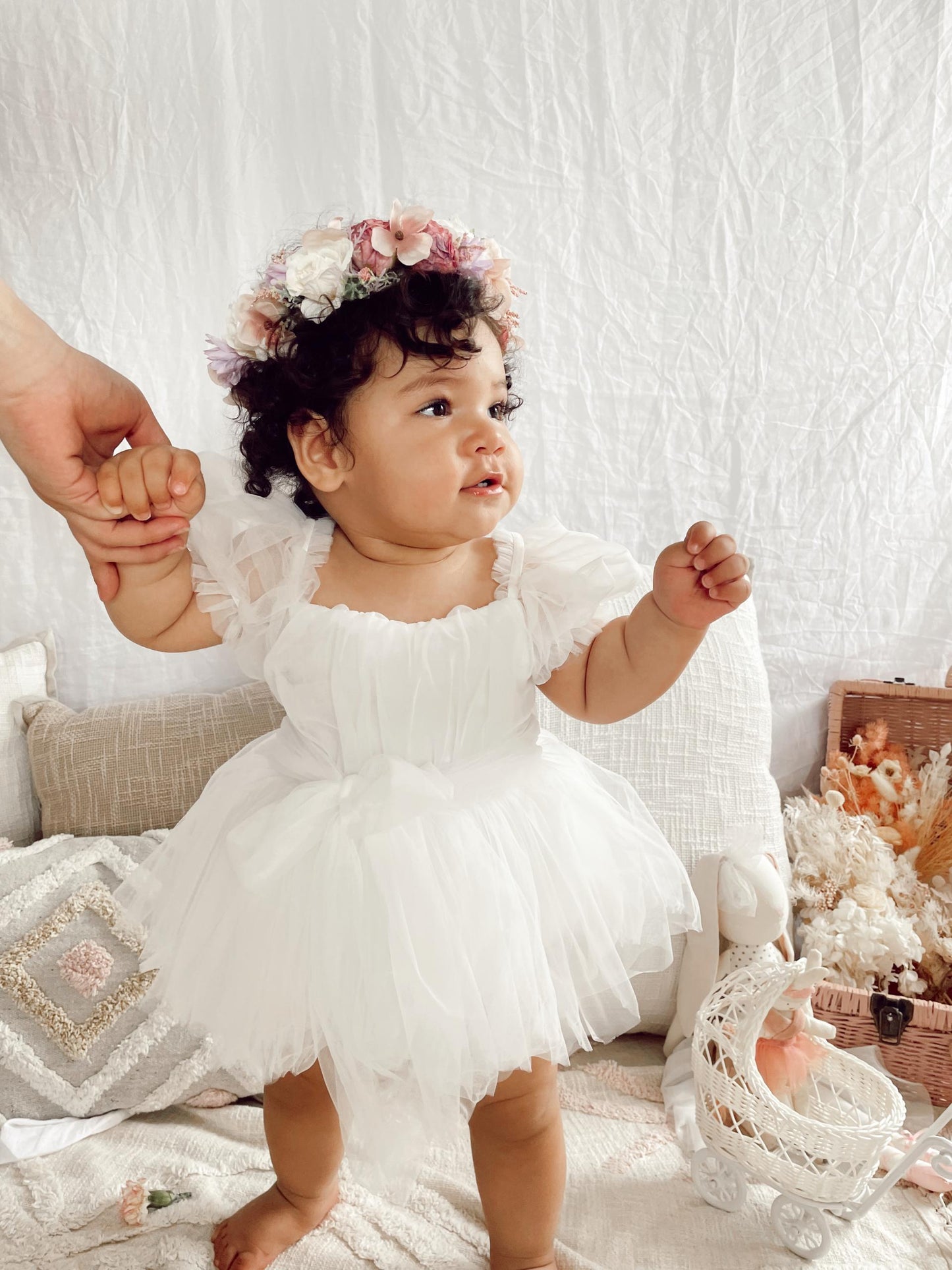 White Flower Fairy Baby Girl Tulle Romper