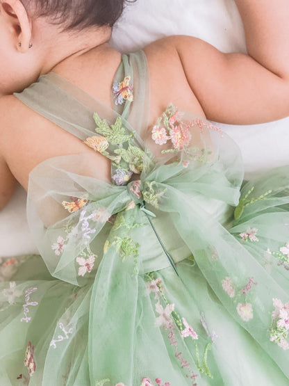 Sugar Plum Forest Green Baby Girl Tulle Party Romper