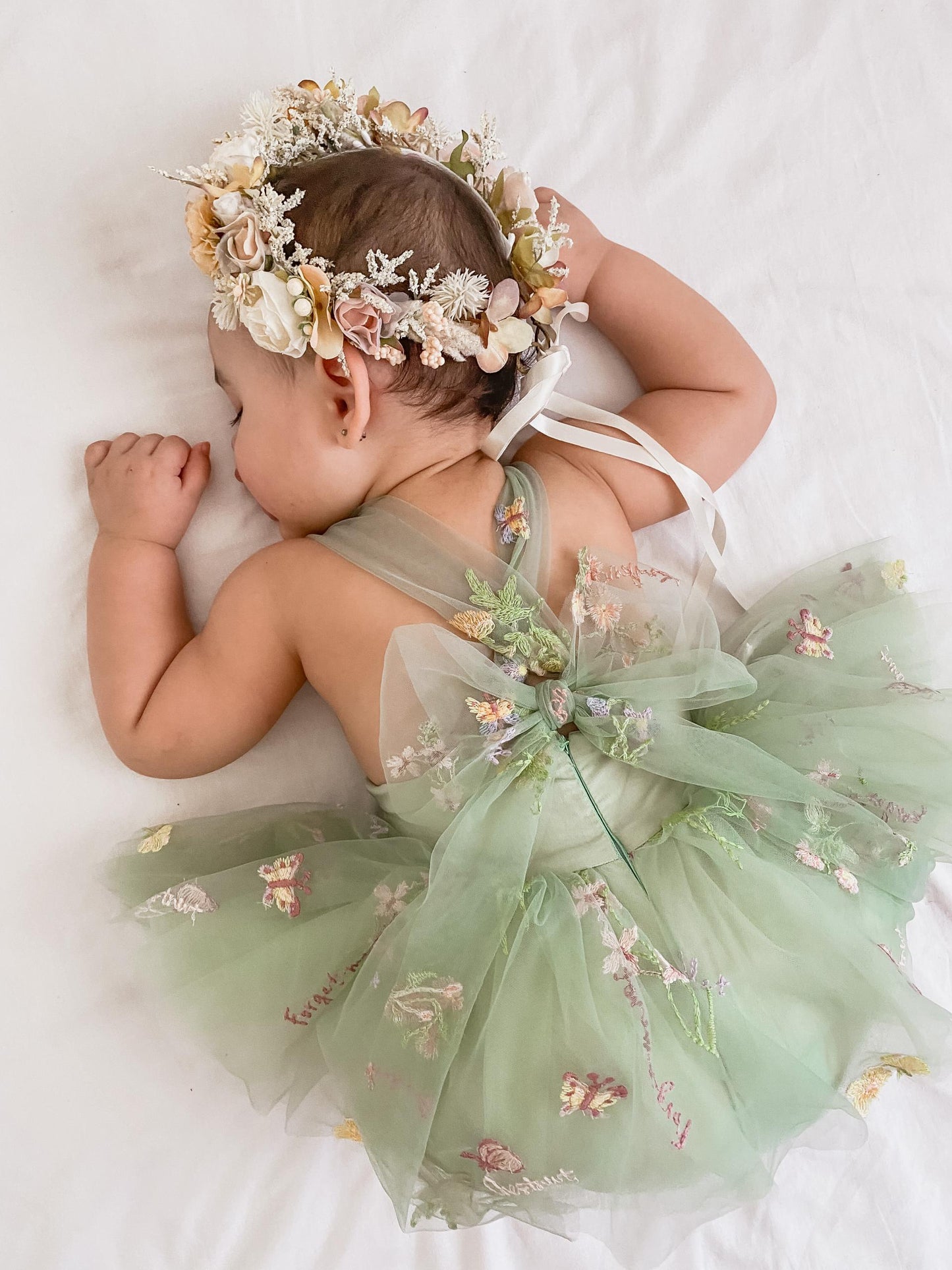 Sugar Plum Forest Green Baby Girl Tulle Party Romper