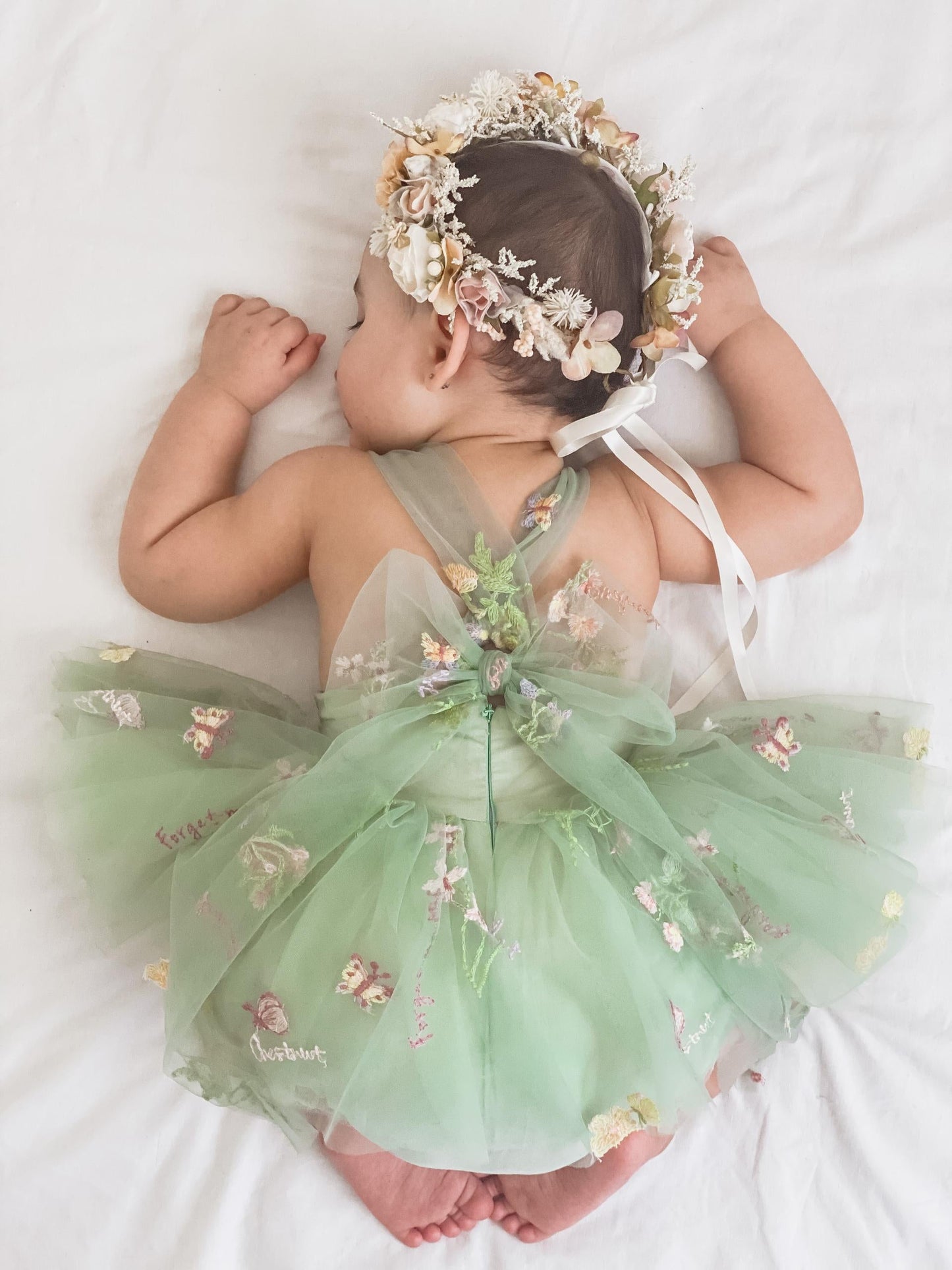 Sugar Plum Forest Green Baby Girl Tulle Party Romper