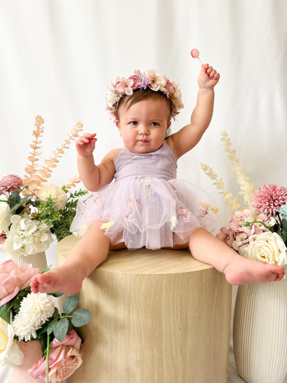 Sugar Plum Lavender Baby Girl Tulle Party Romper