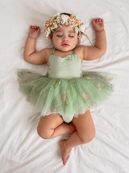 Sugar Plum Forest Green Baby Girl Tulle Party Romper