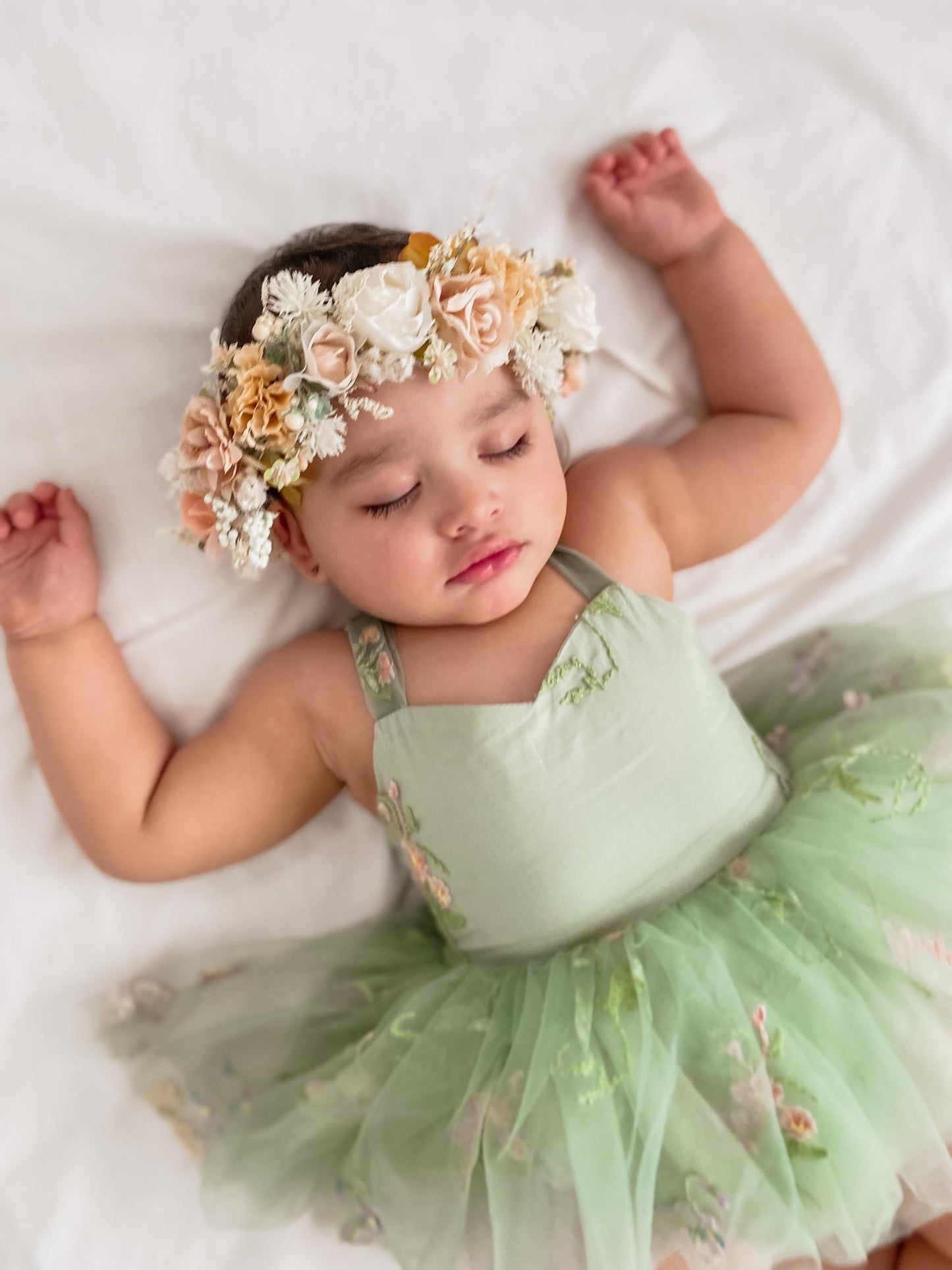 Sugar Plum Forest Green Baby Girl Tulle Party Romper