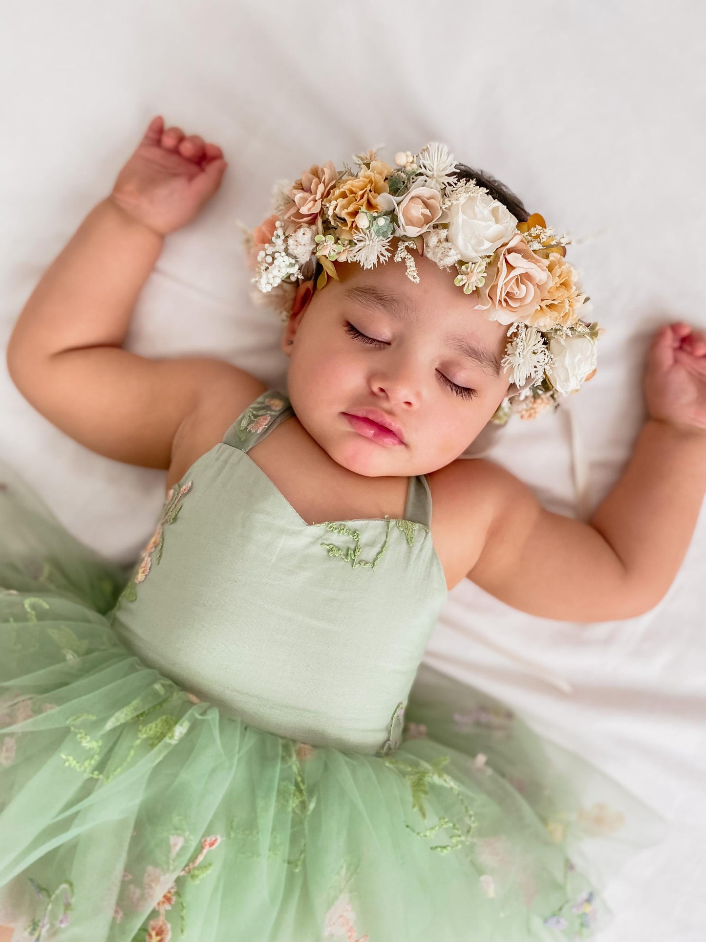 Sugar Plum Forest Green Baby Girl Tulle Party Romper