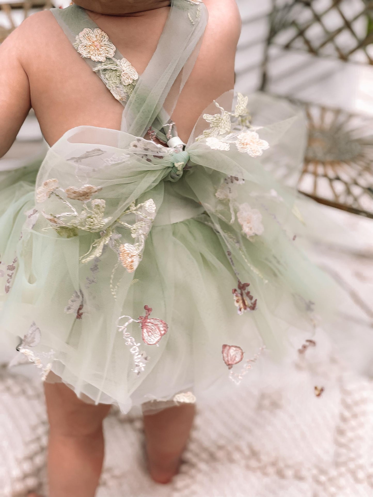 Sugar Plum Forest Green Baby Girl Tulle Party Romper