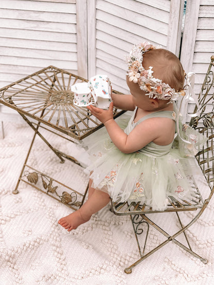 Sugar Plum Forest Green Baby Girl Tulle Party Romper
