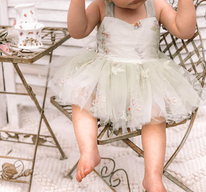 Sugar Plum Forest Green Baby Girl Tulle Party Romper