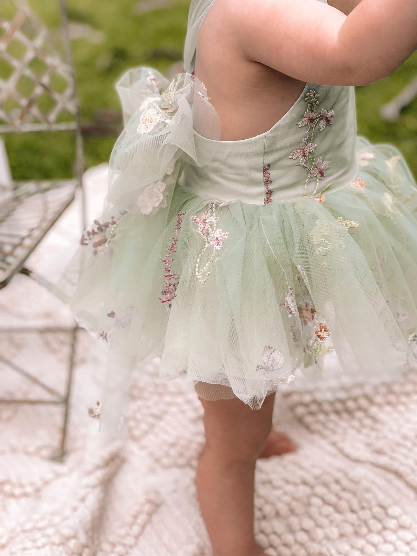 Sugar Plum Forest Green Baby Girl Tulle Party Romper