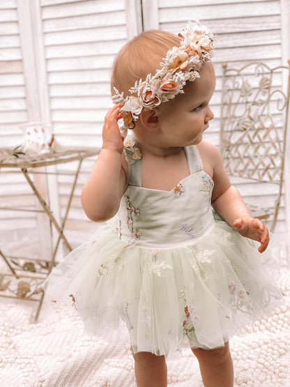 Sugar Plum Forest Green Baby Girl Tulle Party Romper