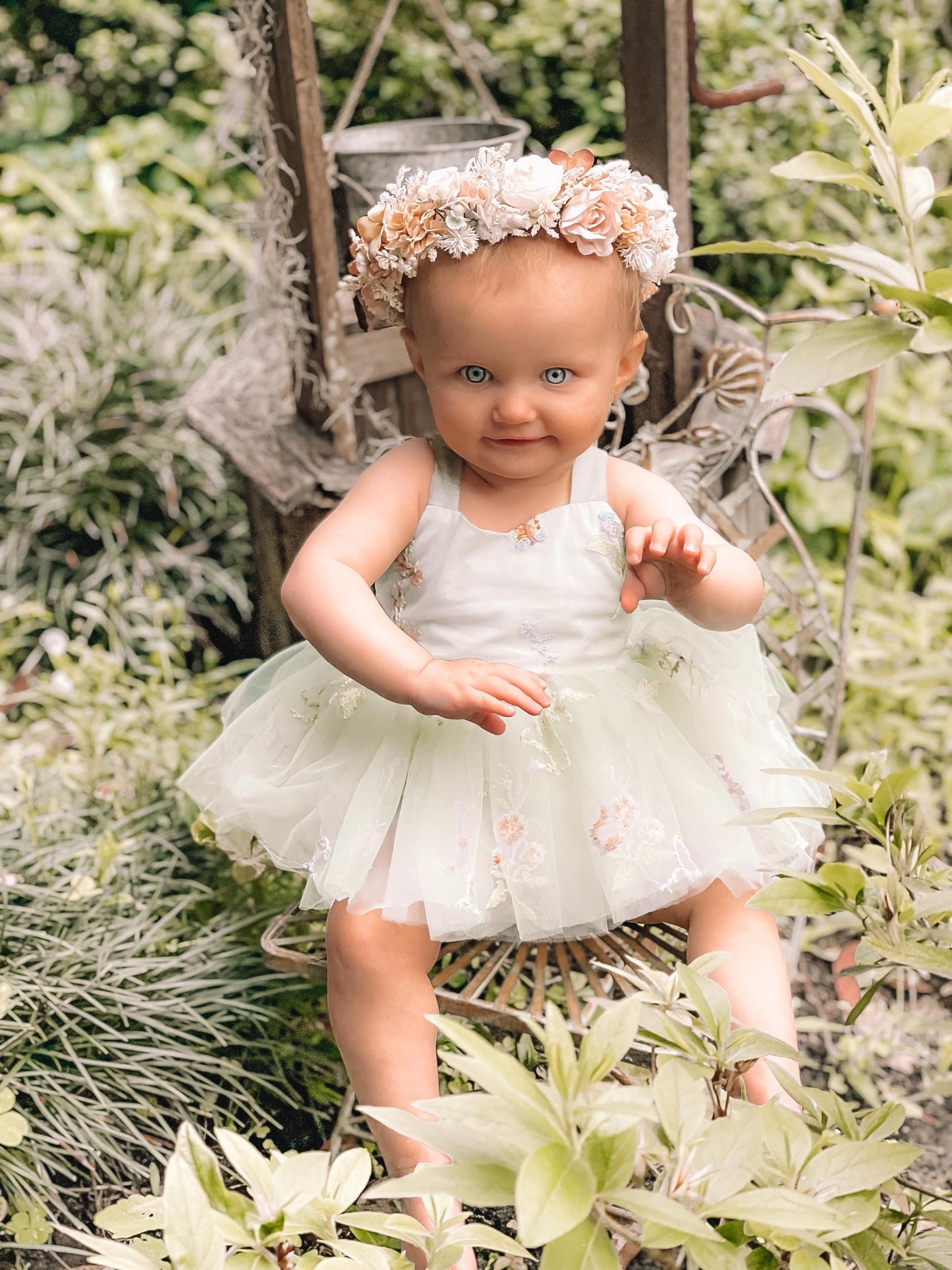Sugar Plum Forest Green Baby Girl Tulle Party Romper