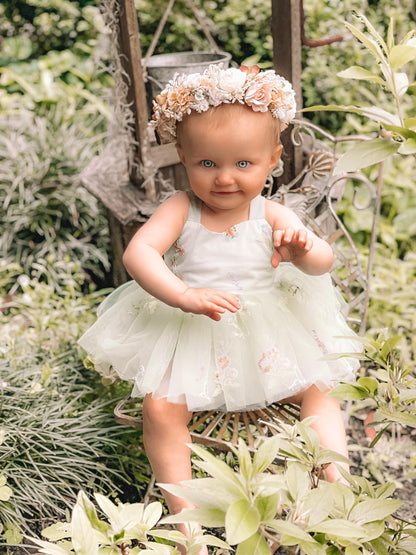 Sugar Plum Forest Green Baby Girl Tulle Party Romper