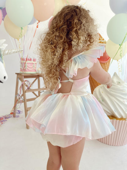 Lolly Pastel Rainbow Organza Baby Girl Party Romper