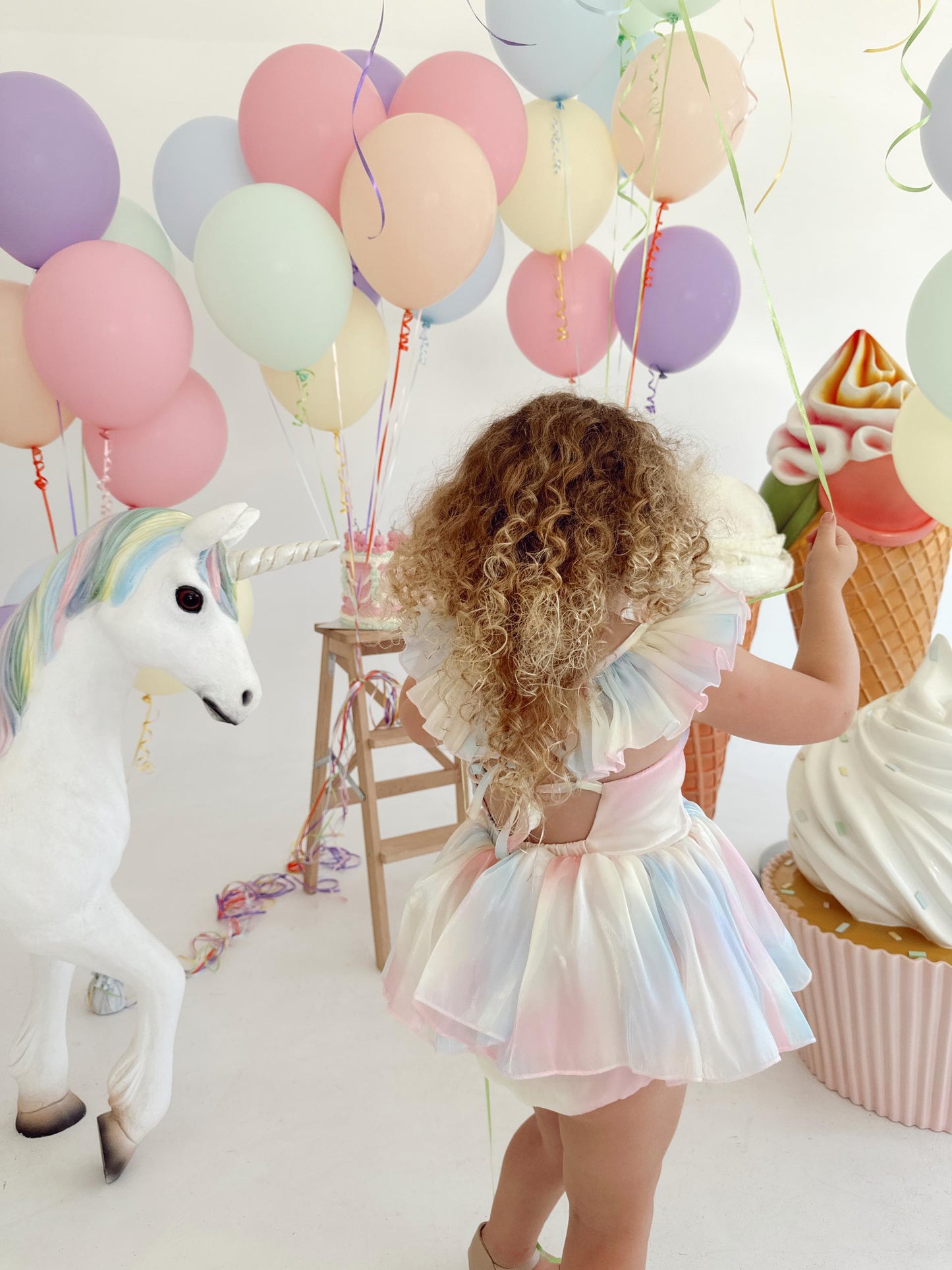 Lolly Pastel Rainbow Organza Baby Girl Party Romper