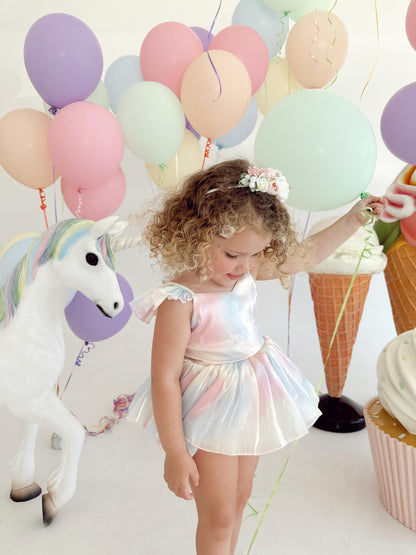 Lolly Pastel Rainbow Organza Baby Girl Party Romper