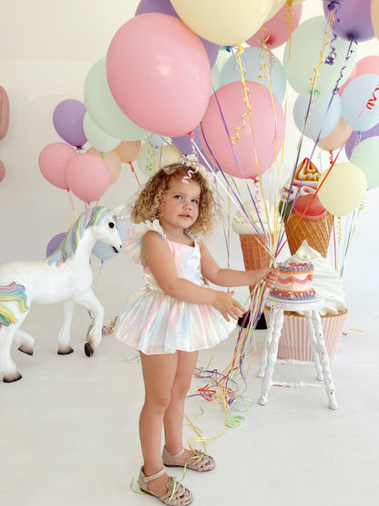 Lolly Pastel Rainbow Organza Baby Girl Party Romper