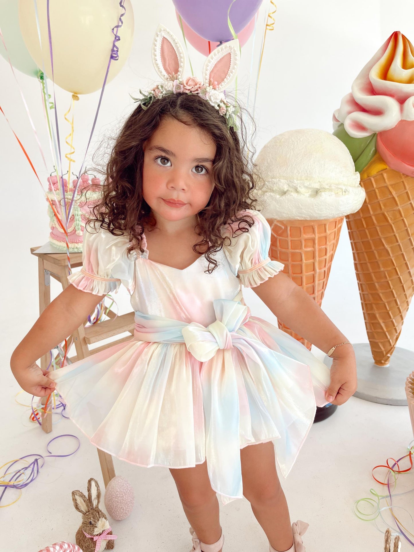 Sherbet Fairy Pastel Rainbow Organza Baby Girl Party Romper