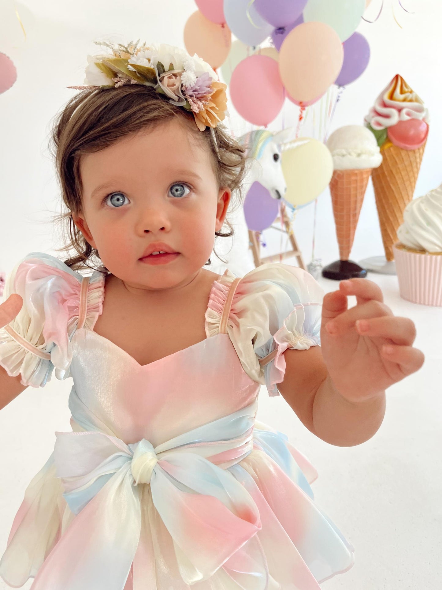 Sherbet Fairy Pastel Rainbow Organza Baby Girl Party Romper
