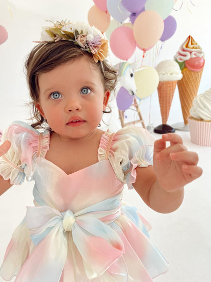Sherbet Fairy Pastel Rainbow Organza Baby Girl Party Romper