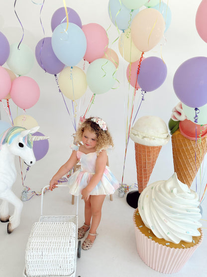 Lolly Pastel Rainbow Organza Baby Girl Party Romper