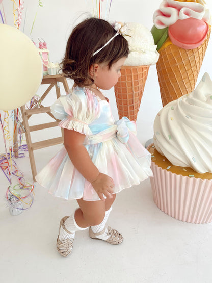 Sherbet Fairy Pastel Rainbow Organza Baby Girl Party Romper