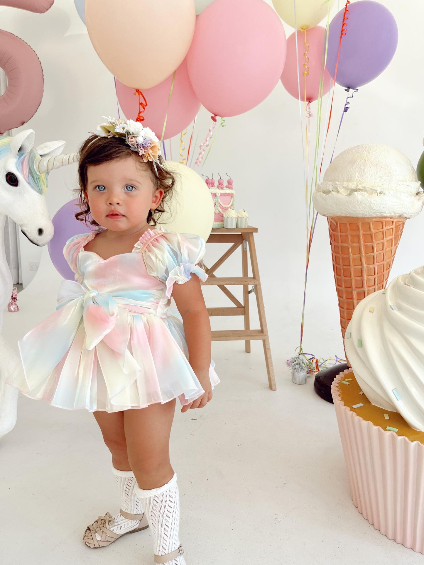 Sherbet Fairy Pastel Rainbow Organza Baby Girl Party Romper