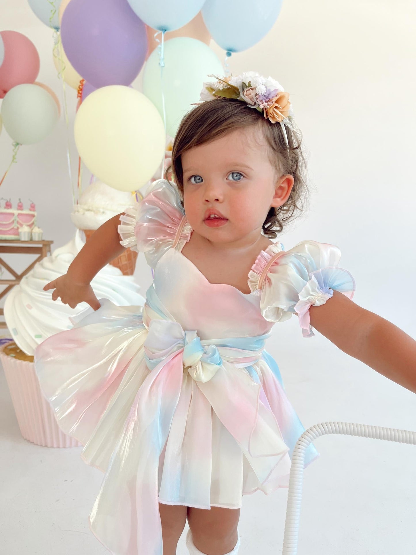 Sherbet Fairy Pastel Rainbow Organza Baby Girl Party Romper