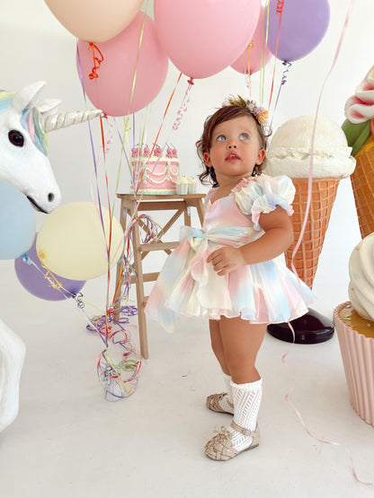 Sherbet Fairy Pastel Rainbow Organza Baby Girl Party Romper