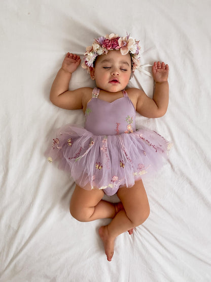 Sugar Plum Lavender Baby Girl Tulle Party Romper